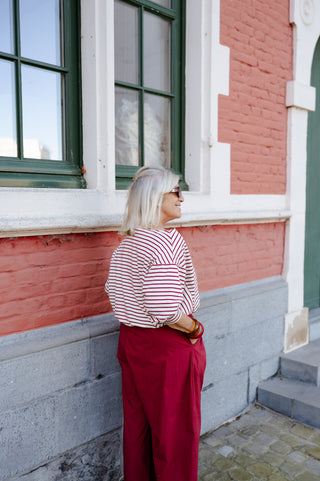 JAMES OFF SHOULDER SWEATER RED STRIPES