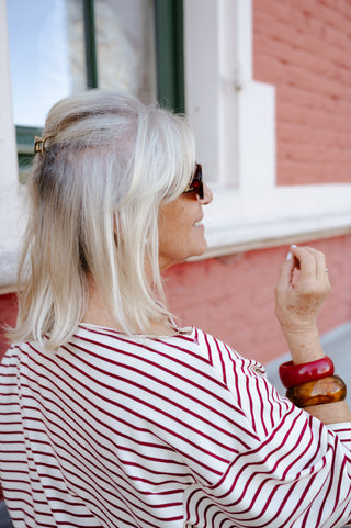 JAMES OFF SHOULDER SWEATER RED STRIPES