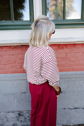 JAMES OFF SHOULDER SWEATER RED STRIPES