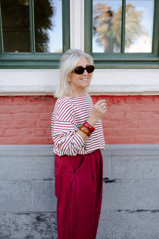 JAMES OFF SHOULDER SWEATER RED STRIPES