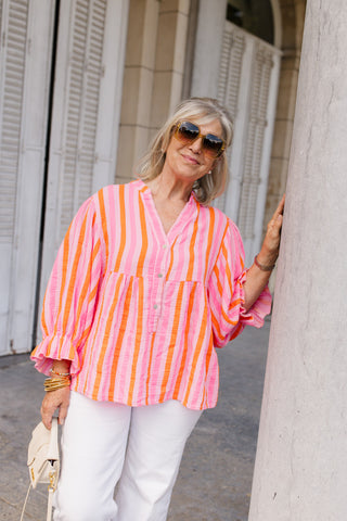 INDIE STRIPED BLOUSE PINK/ORANGE