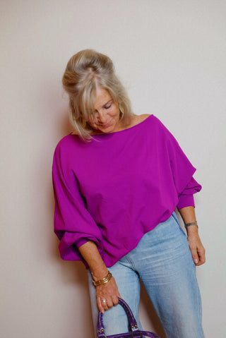 BOBBY OFF-SHOULDER SWEATER MAGENTA