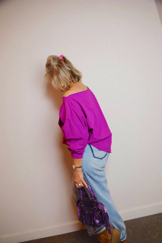 BOBBY OFF-SHOULDER SWEATER MAGENTA