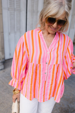 INDIE STRIPED BLOUSE PINK/ORANGE