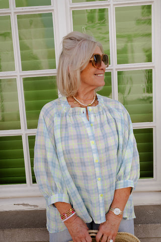 COCO BLOUSE BLUE / NEON GREEN