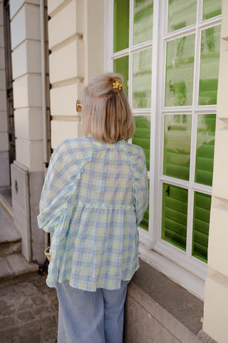 COCO BLOUSE BLUE / NEON GREEN