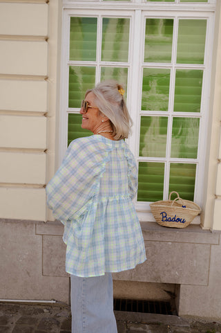 COCO BLOUSE BLUE / NEON GREEN