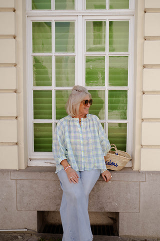 COCO BLOUSE BLUE / NEON GREEN