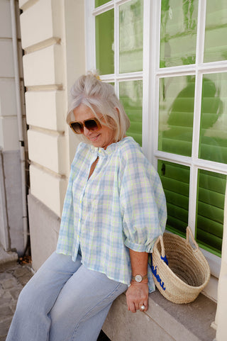 COCO BLOUSE BLUE / NEON GREEN
