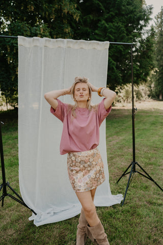 SIENNA SEQUIN SKIRT FLOWERS PINK