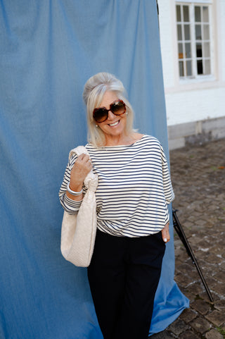 JAMES OFF SHOULDER SWEATER NAVY STRIPES