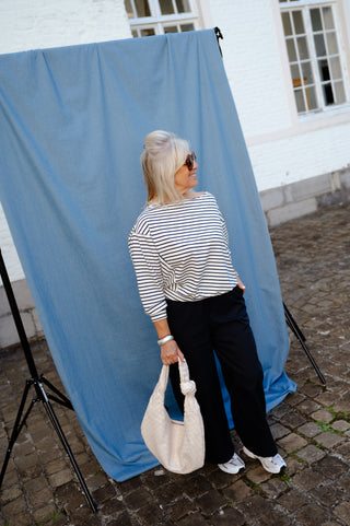 JAMES OFF SHOULDER SWEATER NAVY STRIPES