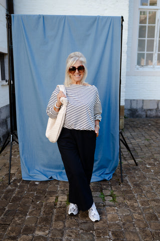 JAMES OFF SHOULDER SWEATER NAVY STRIPES