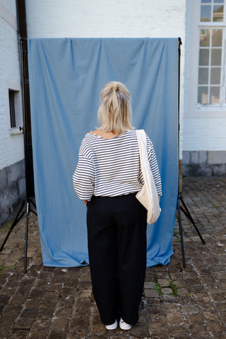JAMES OFF SHOULDER SWEATER NAVY STRIPES