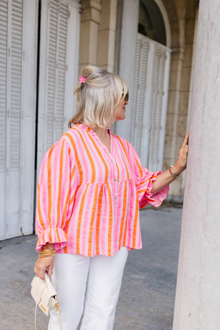 INDIE STRIPED BLOUSE PINK/ORANGE