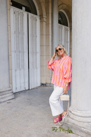 INDIE STRIPED BLOUSE PINK/ORANGE