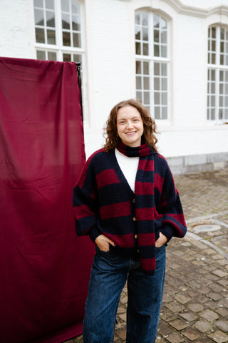 OONA GILET&SCARF NAVY/BURGUNDY