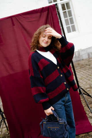 OONA GILET&SCARF NAVY/BURGUNDY