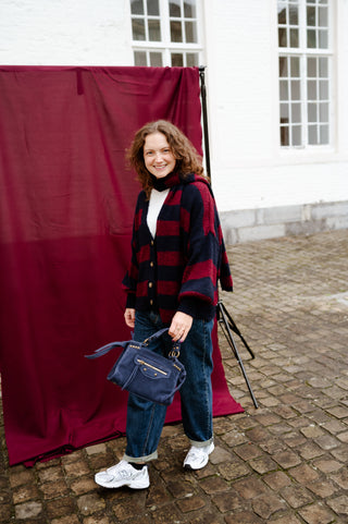 OONA GILET&SCARF NAVY/BURGUNDY