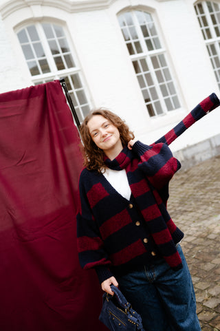OONA GILET&SCARF NAVY/BURGUNDY