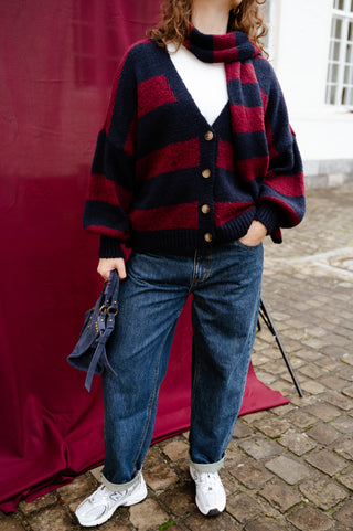 OONA GILET&SCARF NAVY/BURGUNDY