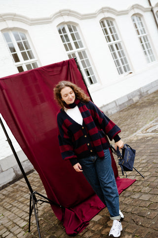 OONA GILET&SCARF NAVY/BURGUNDY