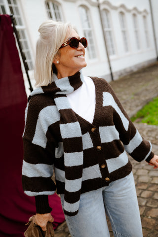 OONA GILET&SCARF BROWN/BLUE