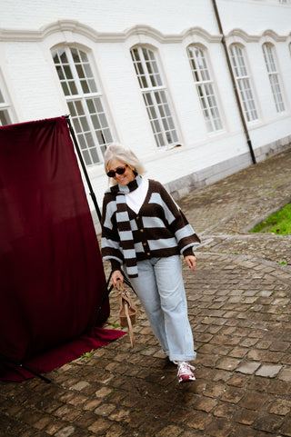 OONA GILET&SCARF BROWN/BLUE