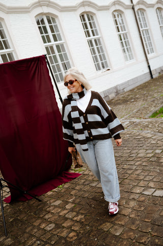 OONA GILET&SCARF BROWN/BLUE