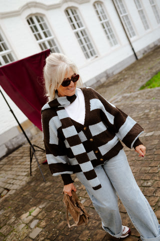 OONA GILET&SCARF BROWN/BLUE