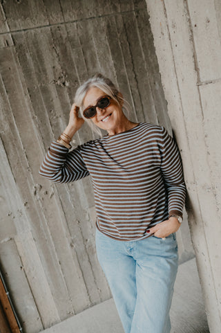 AMELIA CASHMERE KNIT STRIPES BROWN/BLUE