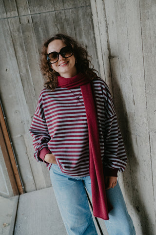 ADAM SWEATER STRIPES BURGUNDY/GREY