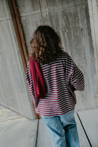 ADAM SWEATER STRIPES BURGUNDY/GREY