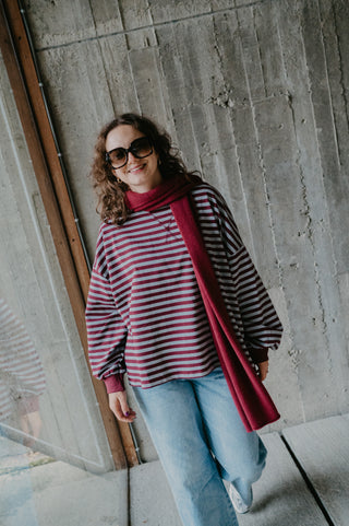 ADAM SWEATER STRIPES BURGUNDY/GREY