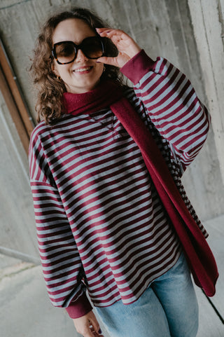 ADAM SWEATER STRIPES BURGUNDY/GREY