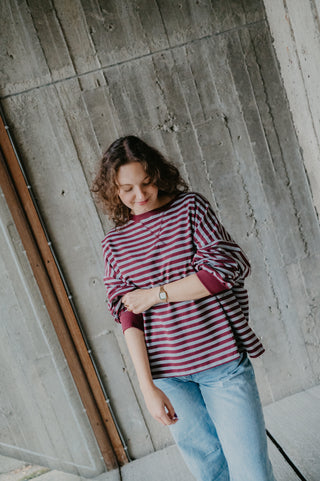 ADAM SWEATER STRIPES BURGUNDY/GREY