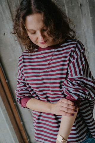 ADAM SWEATER STRIPES BURGUNDY/GREY