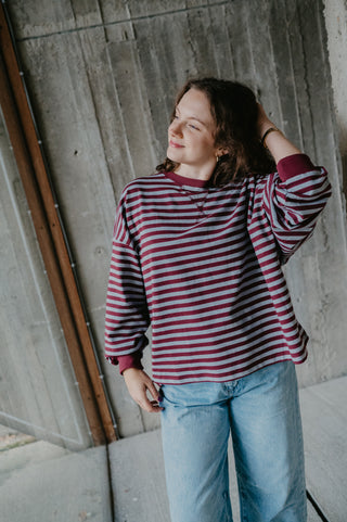 ADAM SWEATER STRIPES BURGUNDY/GREY