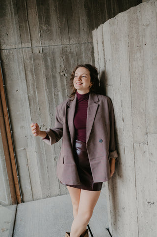 YARA CHECKERED BLAZER BURGUNDY