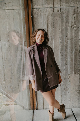 YARA CHECKERED BLAZER BURGUNDY