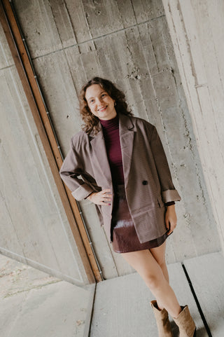 YARA CHECKERED BLAZER BURGUNDY