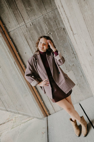 YARA CHECKERED BLAZER BURGUNDY
