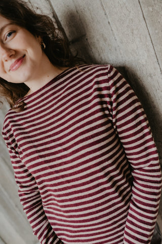 AMELIA CASHMERE KNIT STRIPES BURGUNDY/BEIGE