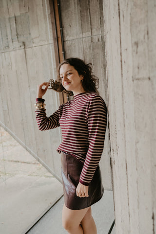AMELIA CASHMERE KNIT STRIPES BURGUNDY/BEIGE