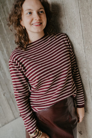 AMELIA CASHMERE KNIT STRIPES BURGUNDY/BEIGE