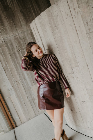 AMELIA CASHMERE KNIT STRIPES BURGUNDY/BEIGE