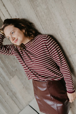 AMELIA CASHMERE KNIT STRIPES BURGUNDY/BEIGE