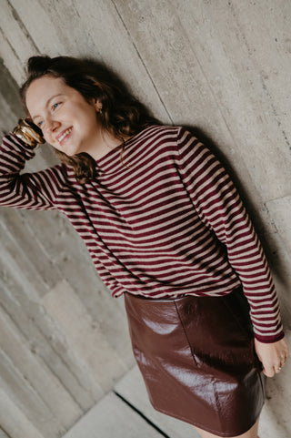 AMELIA CASHMERE KNIT STRIPES BURGUNDY/BEIGE