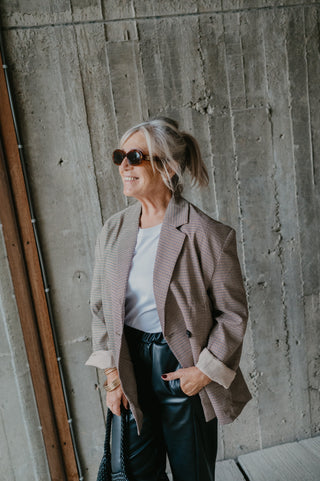 YARA CHECKERED BLAZER BROWN