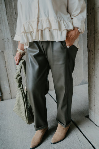 (PREORDER!) MILO LEATHER TROUSERS KHAKI